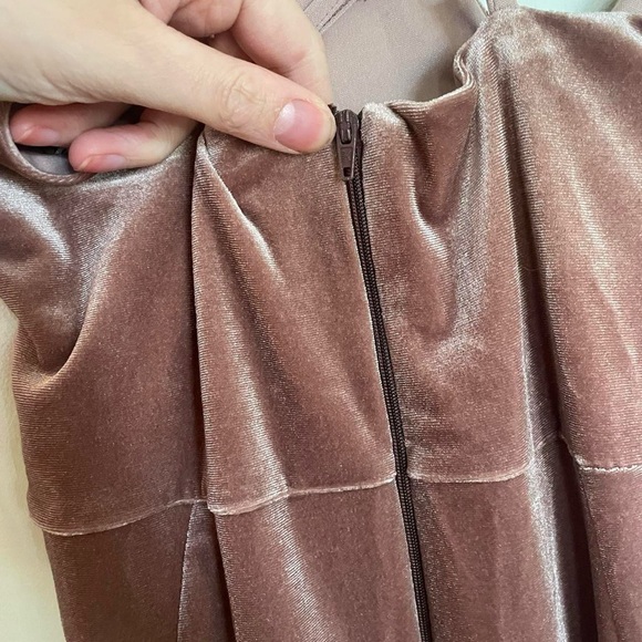 ASOS dusty rose gold velvet slip dress with draped bodice and ruffle on bottom - Picture 4 of 5